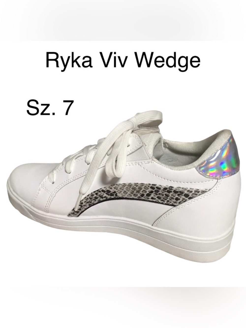 Color RYKA White Metallic Viv Wedge sneaker snake print stripe 7M fairygoth EUC